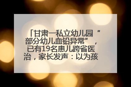 甘肃一私立幼儿园“部分幼儿血铅异常”，已有19名患儿跨省医治，家长发声：以为孩子出问题，没想过会与学校有关